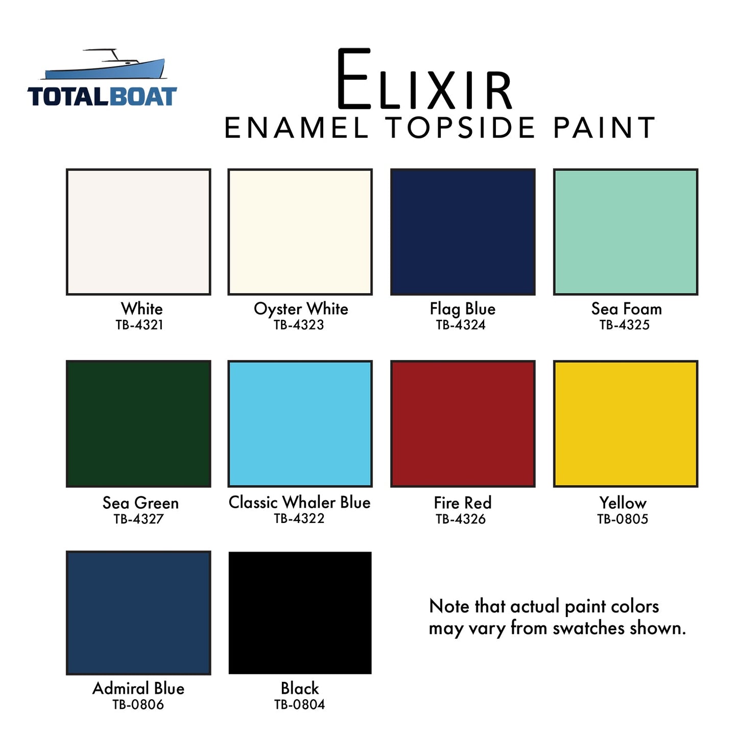 TotalBoat Elixir Enamel Topside Paint Color Chart