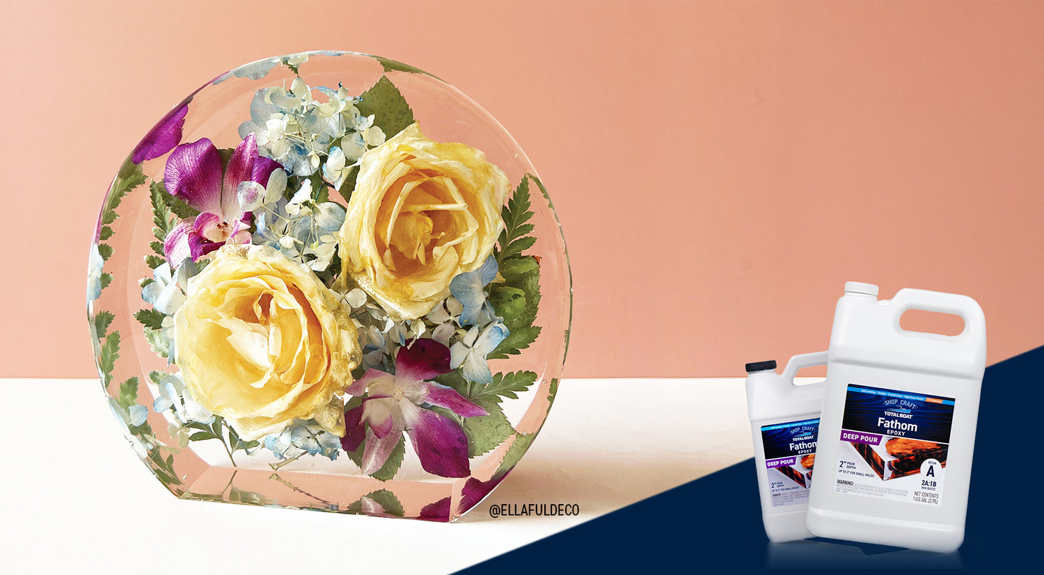 A crystal clear floral casting created by @ellafuldeco using TotalBoat Fathom Deep Pour Epoxy.